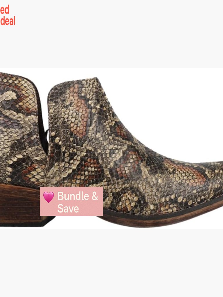 Snip Toe Cowboy Booties With Block Heel, Faux Snake Leather
